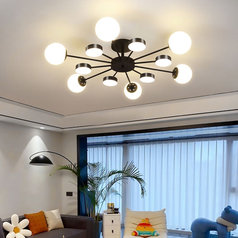 Industrial Starburst Flush Mount Ceiling Light Glass Multiple-Light Flush Mount in Black