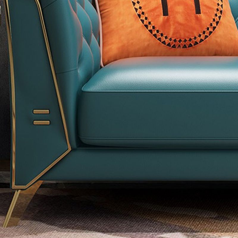 Contemporary Tufted Back Chesterfield Settee Genuine Leather Rolled Arm Sofa