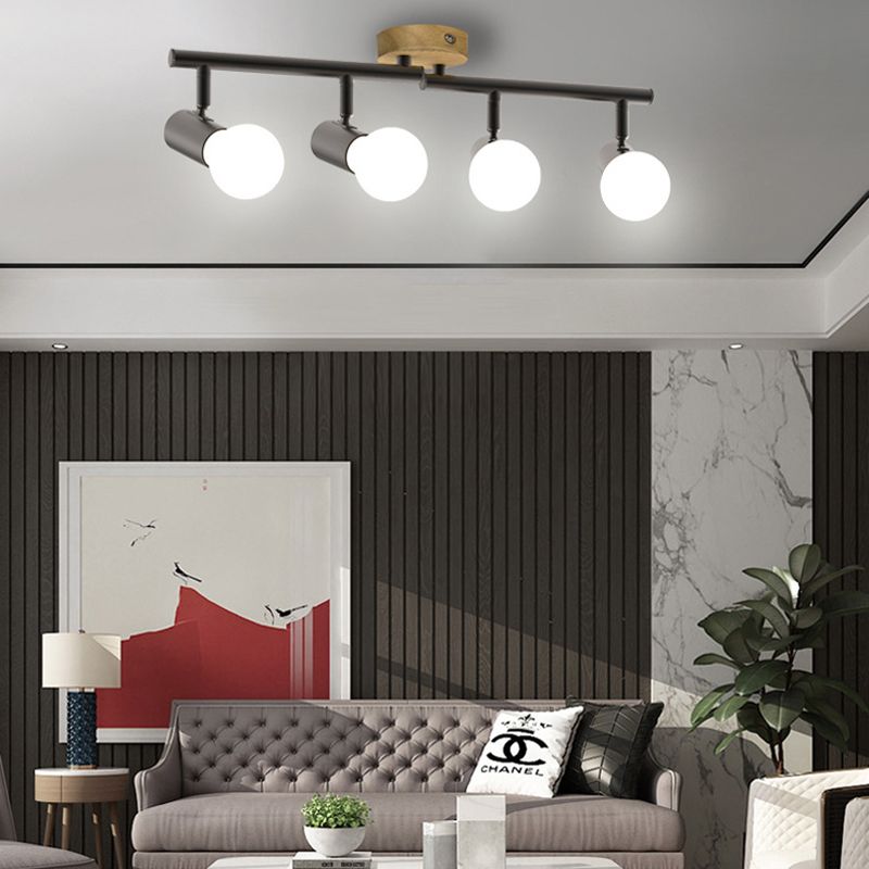 Surface Mounted Track Lights Retro Style Wood Adjustable Angle Home Bedroom Living Room Multi-lamp Ceiling Light