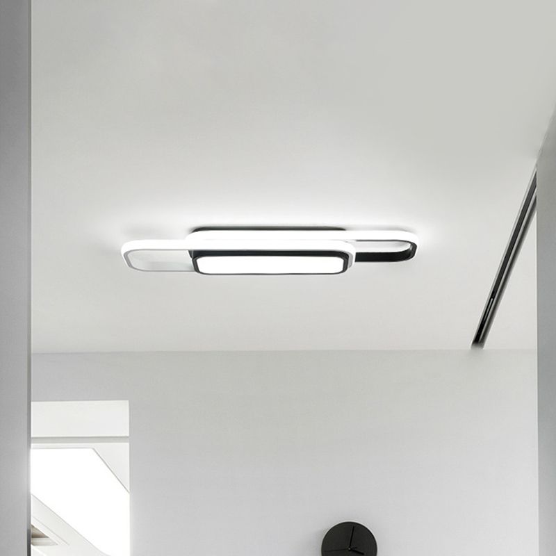 Cubic/Cuboid Dorm Ceiling Lamp Metal Simple 16/23.5 Inch Wide LED Flush Light Fixture in Black/Grey with Glow Frame, Warm/White Light