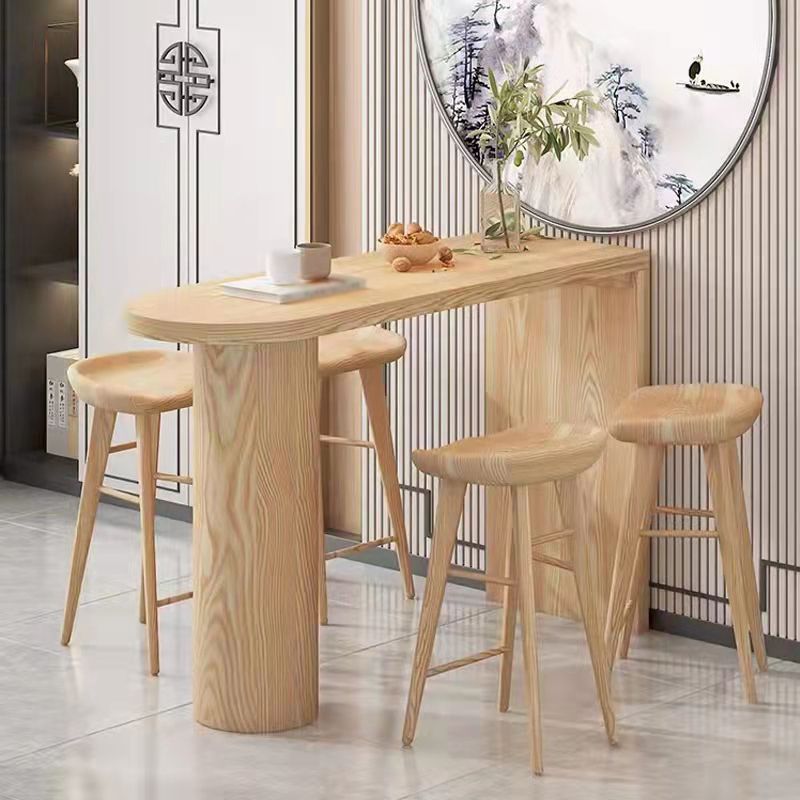 Industrial Irregular Shape Bar Table Set 1/5 Pieces Wooden Counter Table with Stools