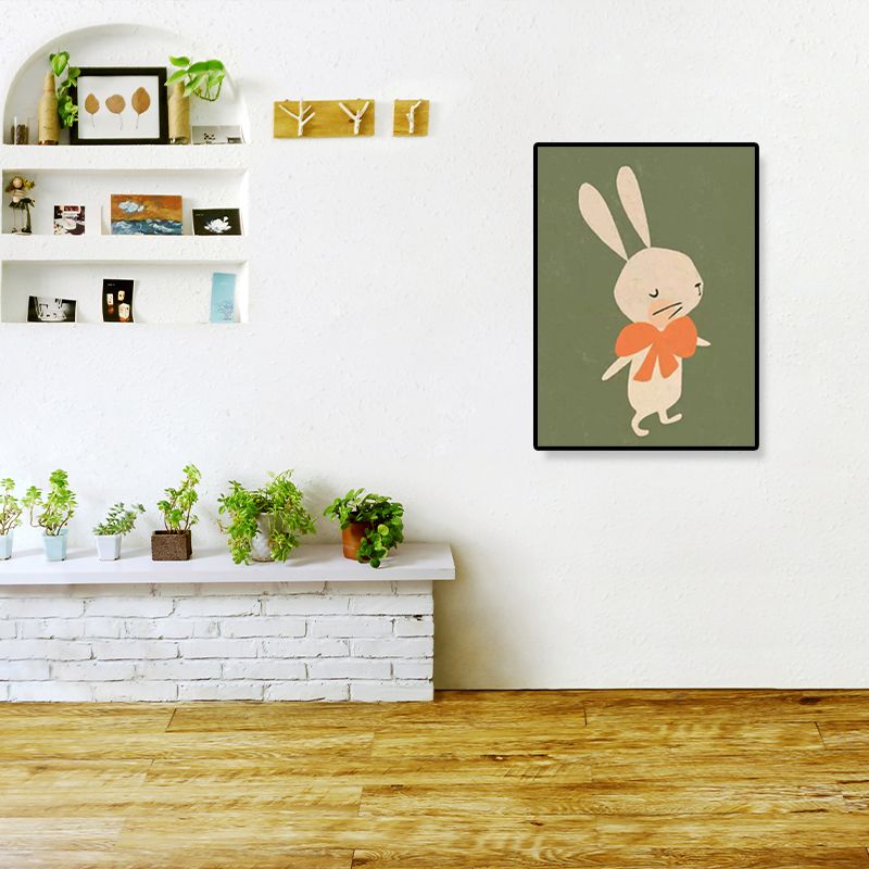 Cartoon Illustration Bunny Art Print Canvas Textured Pastel Wall Decor for Kids Room