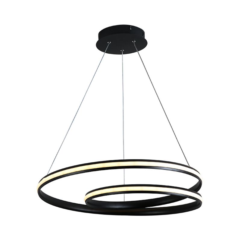 Seamless Curve Chandelier Lighting Fixture Contemporary Metal Black 18"/23.5"/30" Wide LED Pendant Light, Warm/White Light