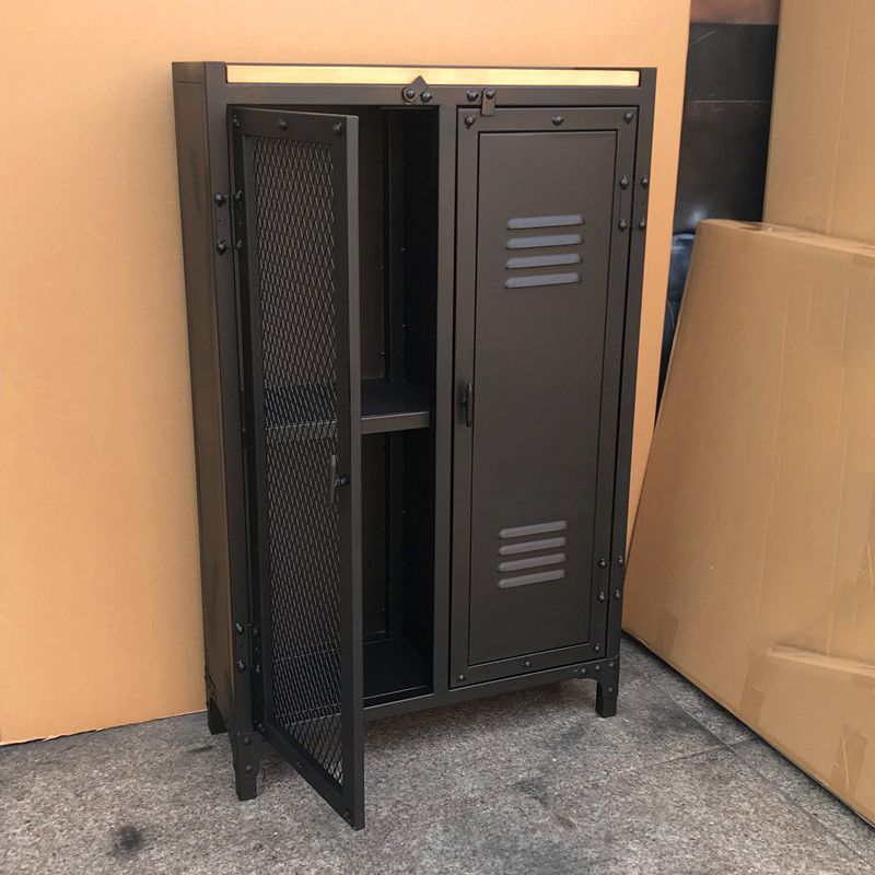 Industrial Style 39.4" Tall Chest 2 - Door Iron Accent Cabinet in Black