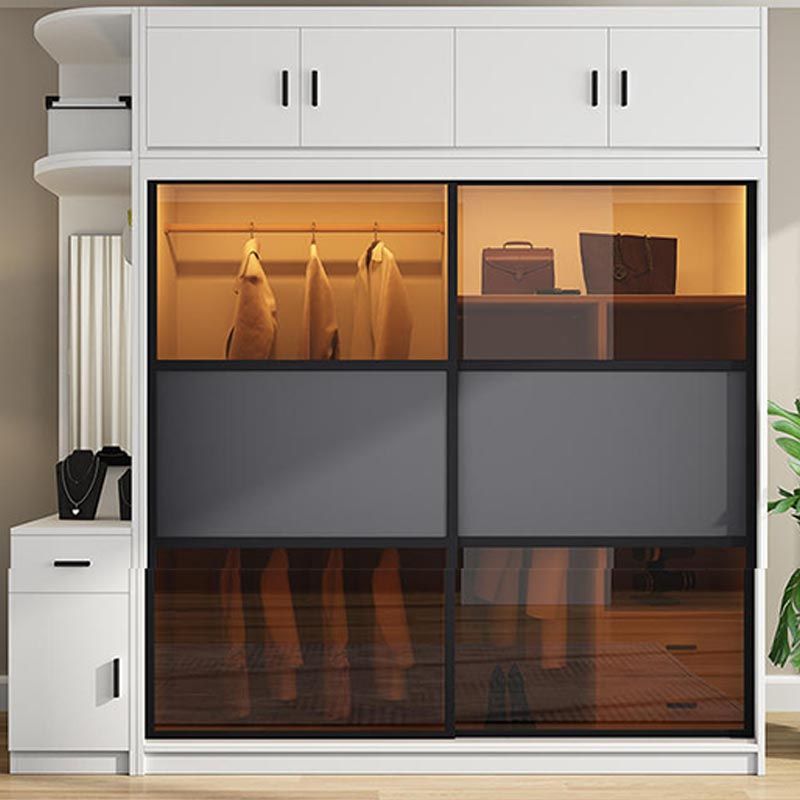 Modern Wardrobe for Home Mirrored Finish Cabinet with Glass Doors