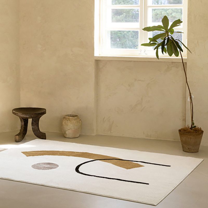 White Tone Random Lines Rug Polyester Carpet Minimalist Anti-Slip Backing Indoor Rug for Living Room