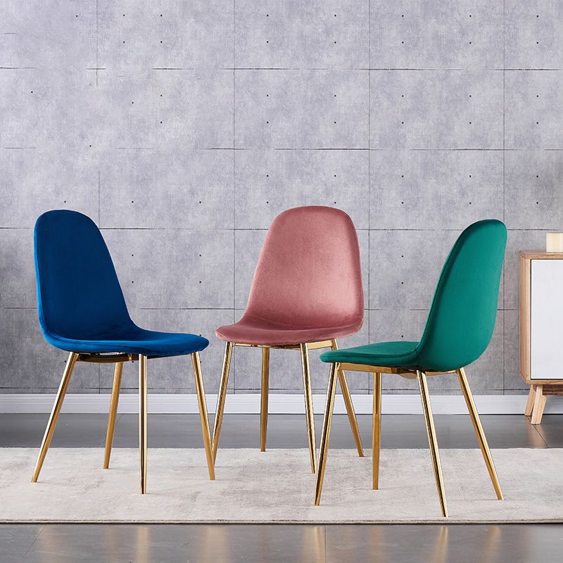 Indoor Armless Dining Chairs Velvet Solid Back Side Chairs with Metal Legs