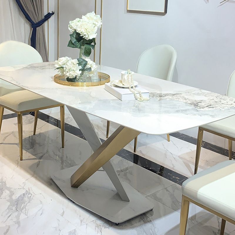 Rectangle Pedestal Table Modern Dining Table with Stainless Steel Base