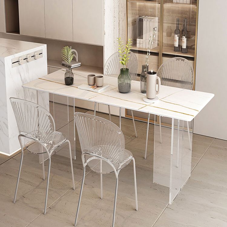 Acrylic Base Double Pedestal Table Modern Rectangle Dinner Table Kitchen Home