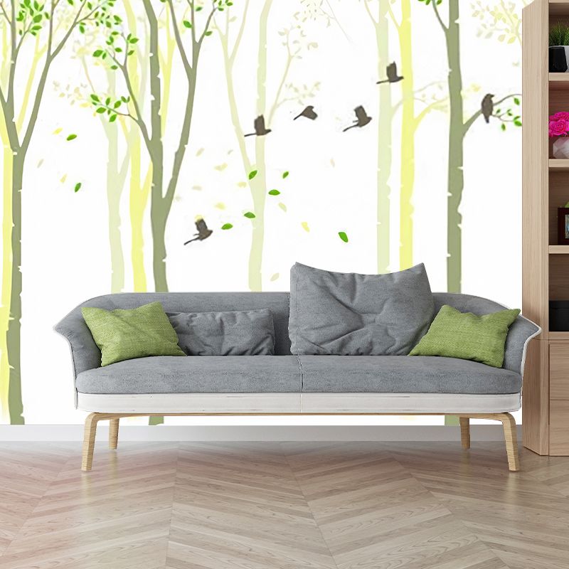 Full Size Tree Wall Mural in Green and Yellow Non-Woven Material Wall Covering for Home Decor, Made to Measure
