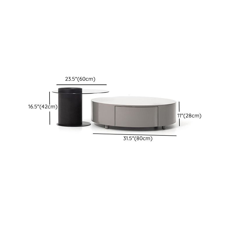 Modern Coffee Table Round Nesting Coffee Table with Storage Drawers