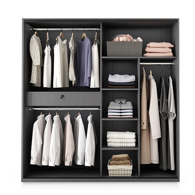 Contemporary Style Glass Wardrobe Cloth Rod Included Wardrobe Closet for Home