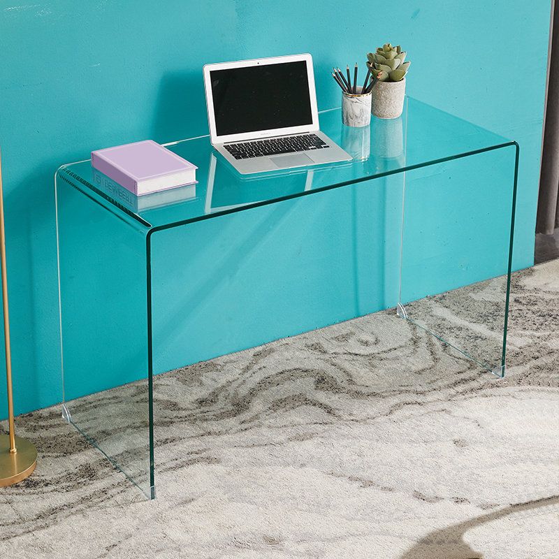 Modern Glass-Top Computer Desk Rectangular Sled Writing Desk for Home