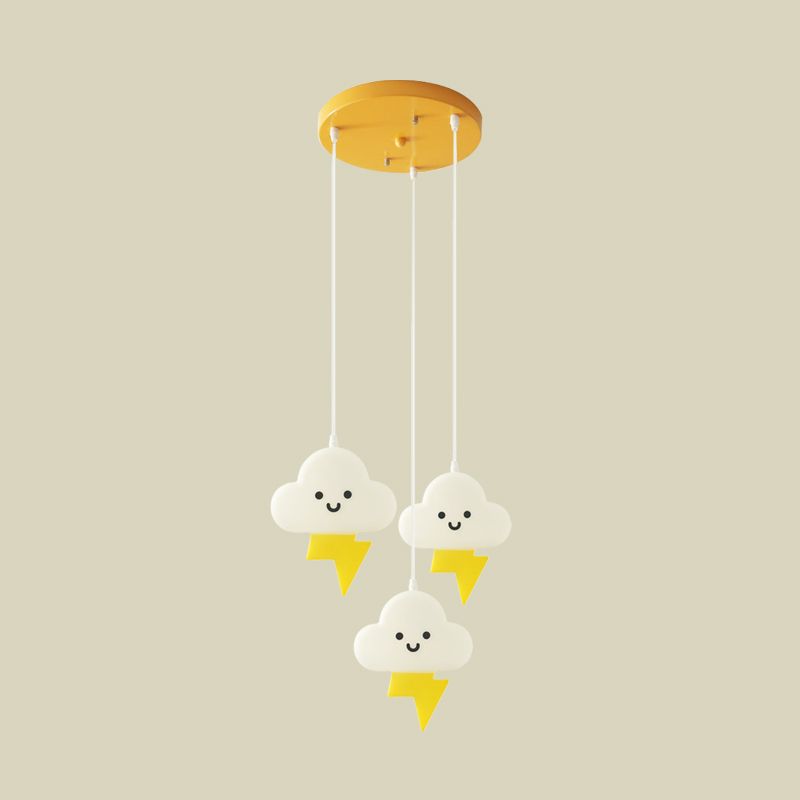 Acryl wolkenvormige multi plafondlicht cartoon 3 lichten LED Pendulum lamp in wit en geel