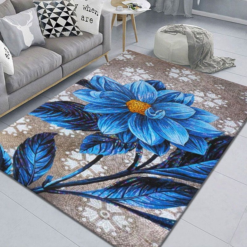 Green Casual Carpet Polyester Sunflower Carpet Stain Resistant Carpet for Home Decor