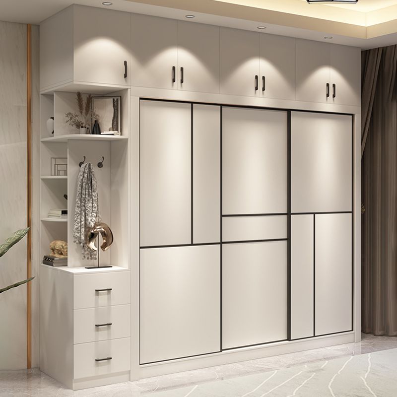 Contemporary Style Wardrobe White Colour Wooden Wardrobe Closet With Drawer