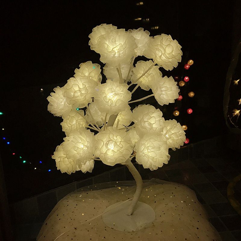 Fabric Floral Night Light Art Deco Led Night -stand Lamp en blanco/rosa/azul con diseño de ramificación para sala de estar