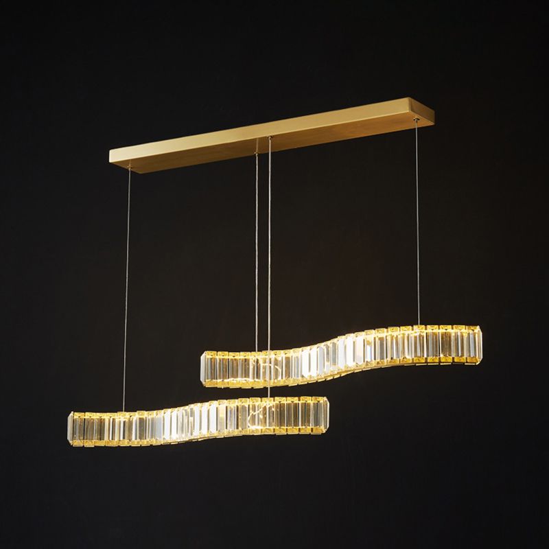 Modern Island Lighting Linear Crystal LED Pendant Lights for Dining Room
