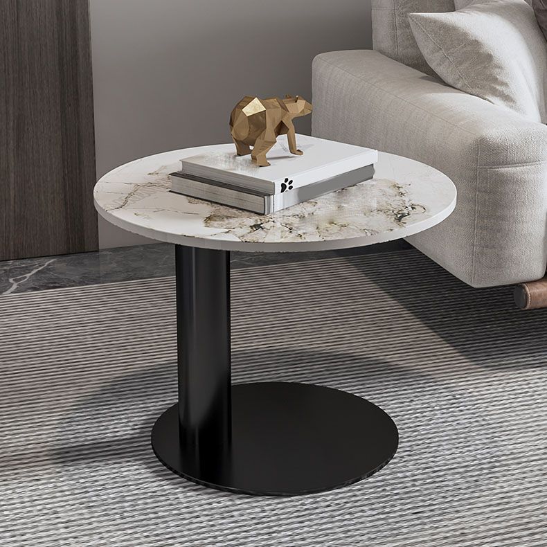 Round Coffee Table in Black Luxurious Stone Top Cocktail Table