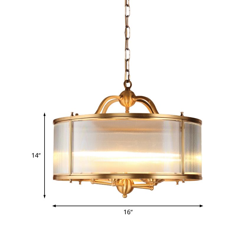 Drum cucina il lampadario del lampadario in vetro a costola glassata coloniale 4/5 teste in oro lampada appesa