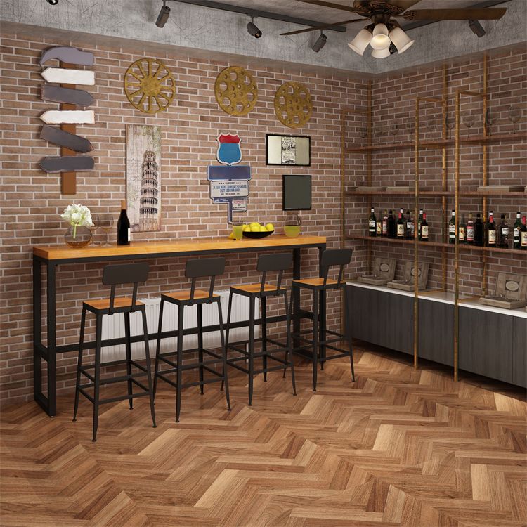 Industrial 1/2/5 Pieces Solid Wood Bar Table Set Fixed Counter Set