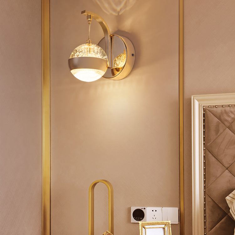 Crystal Spherical Wall Light Sconce Minimalist Gold Finish Wall Light for Bedroom