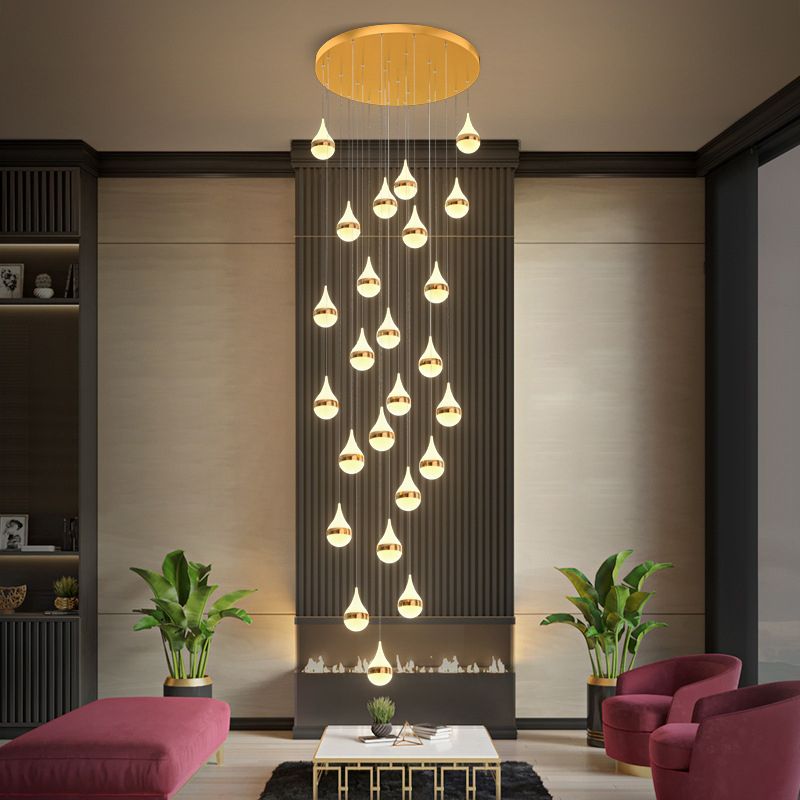 Lámpara de colgante de lágrima de hierro de hierro forjado de LED de lujo moderno con sombra acrílica