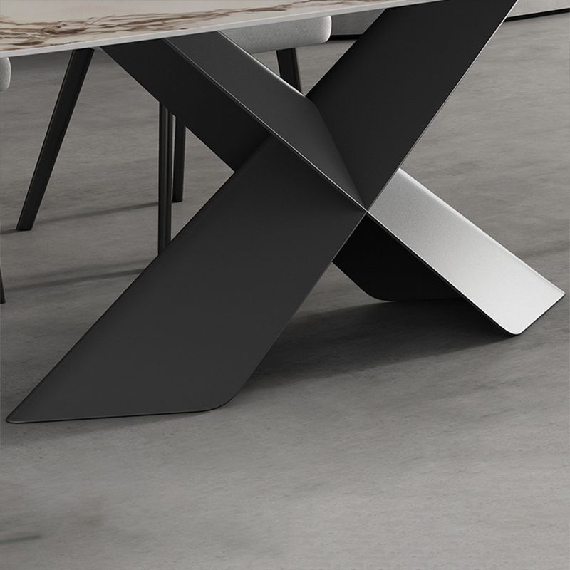 Zeitgenössischer Fixed Faux Marmor Top Esstisch mit 2 schwarzen Metallic Legs Küche Essset