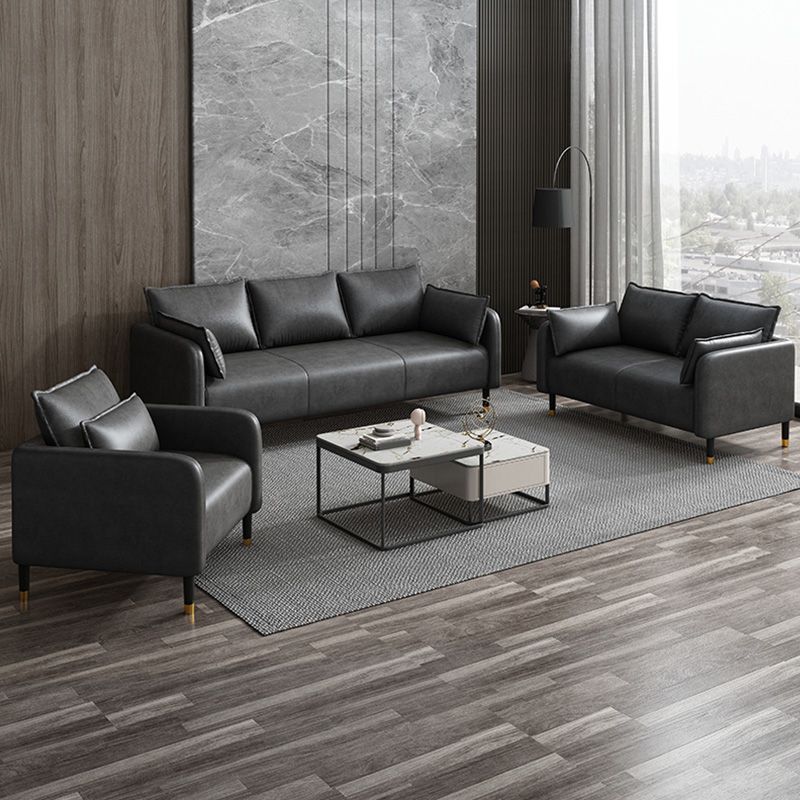 Faux Leather Sofa 31.49" High Square Arm Sofa with 2 Pillows