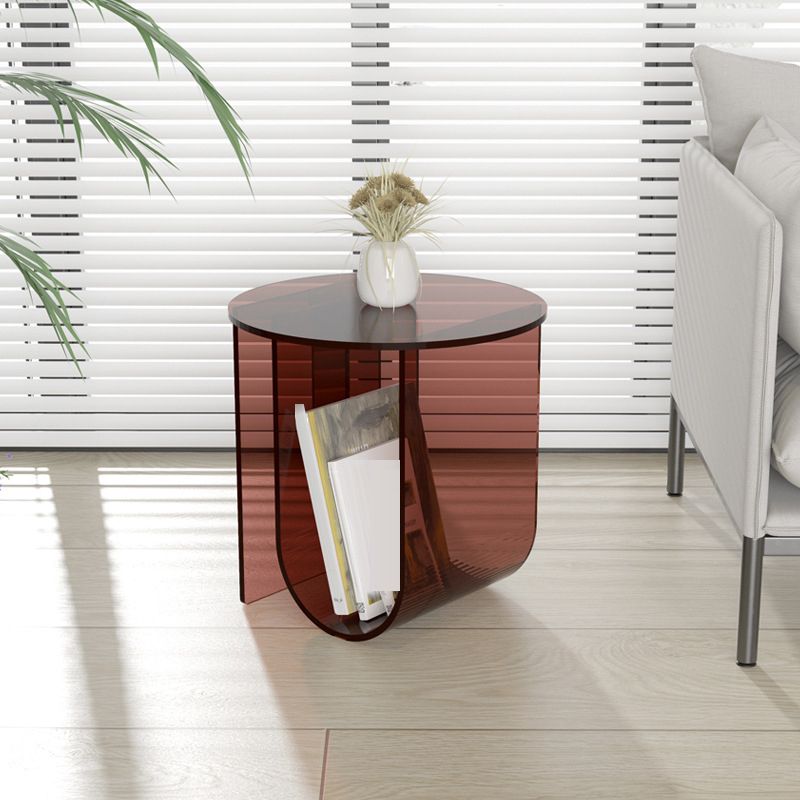 Modern Acrylic Round End Table Abstract Base Side Table with Storage