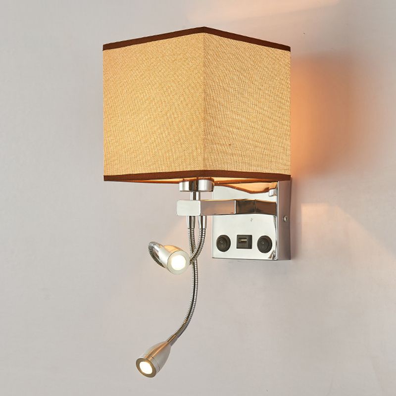 15.7" H Modern Simplicity Bedside LED Reading Lamp Square Fabric Shade Dual Spotlight Design Sconce Lights in Bedroom