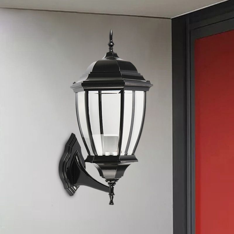 Clear Glass Urn Shape Wall Lighting Ideas Country 1 Bulb Courtyard Sconce Lamp Fixture in Black