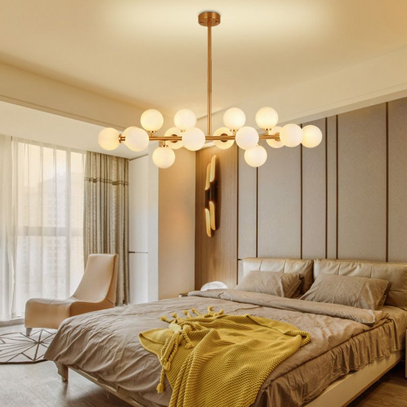 16 Luz de la isla colgante de la isla dorada moderna Luz de techo de la isla de vidrio esférico para sala de estar