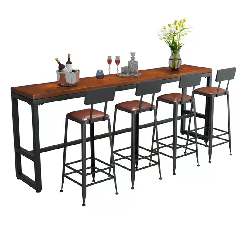 Industrial Metal Trestle Bistro Table Brown Solid Wood Top Bar Table