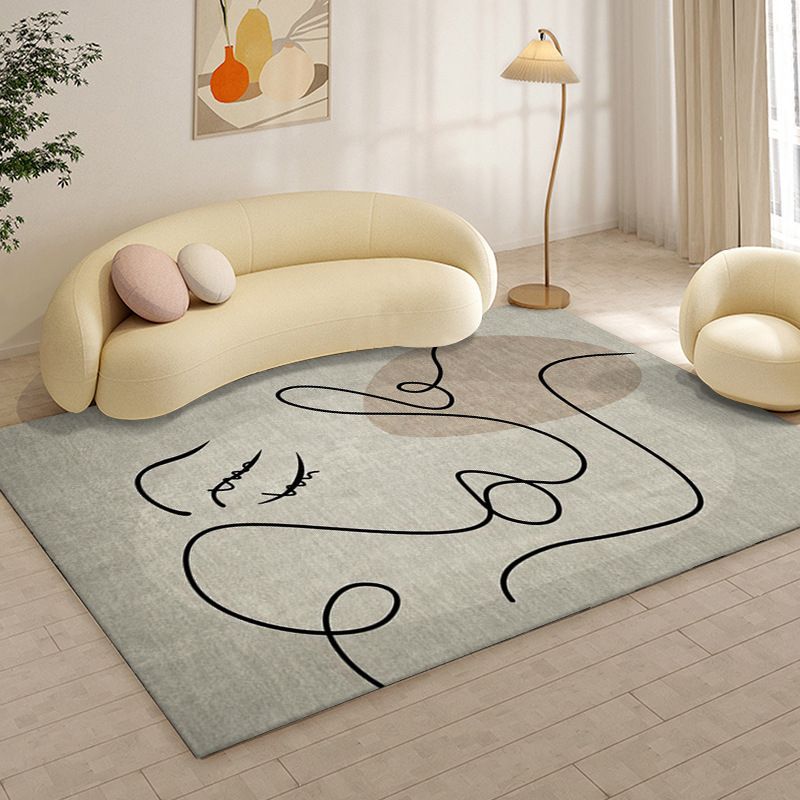 Black Modern Rug Polyester Color Block Rug Stain Resistant Rug for Living Room