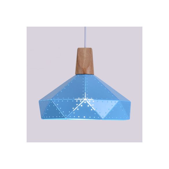 Restaurante en forma de diamante de techo de diamante de metal y madera de madera de color azul/verde/rosa/amarillo iluminación colgante