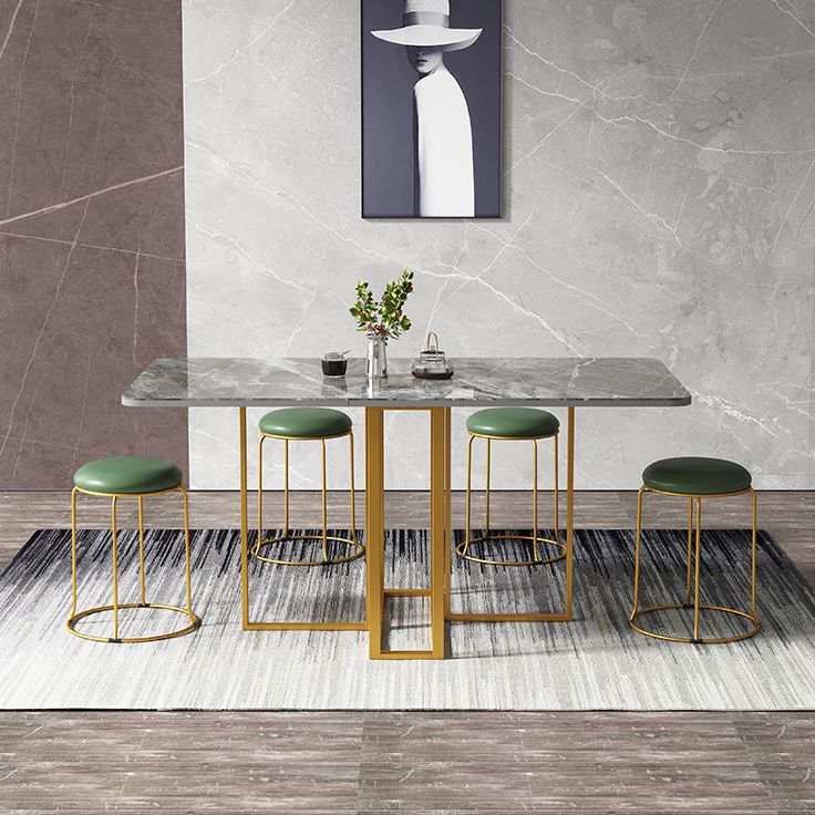 59'' Foldable Sintered Stone Top Kitchen Table Modern Rectangle Table with Trestle Base