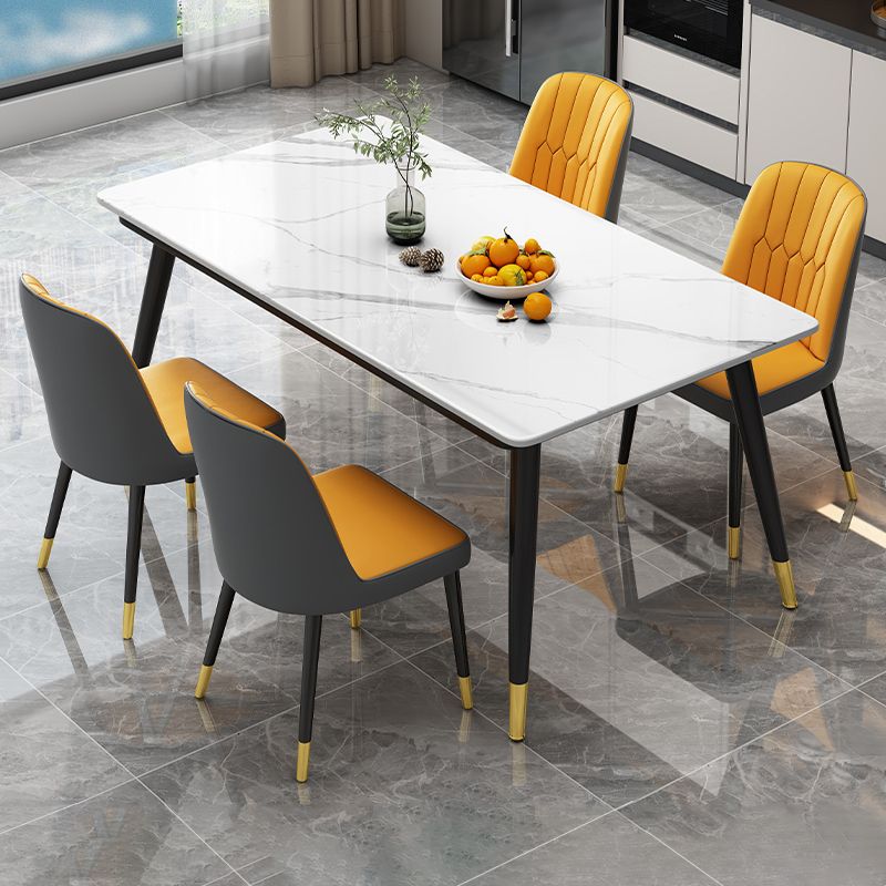 Industrial Style Home Sintered Stone Dining Table Rectangle Table with 4 Legs Carbon Steel Base