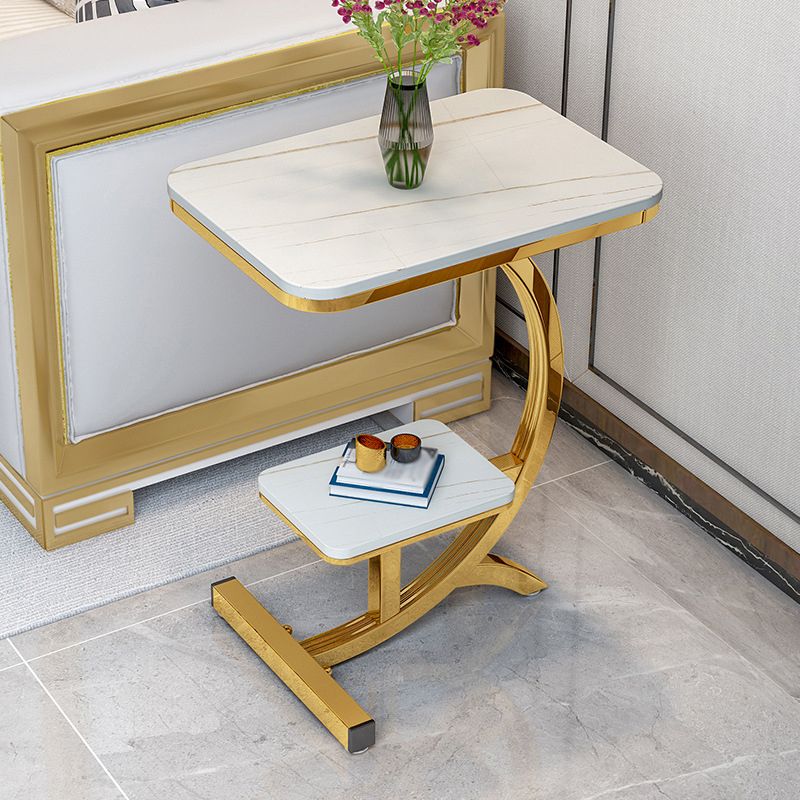 Modern Style Iron Base Slab White/white Gold/black Gold Table Top Rectangular Side Table