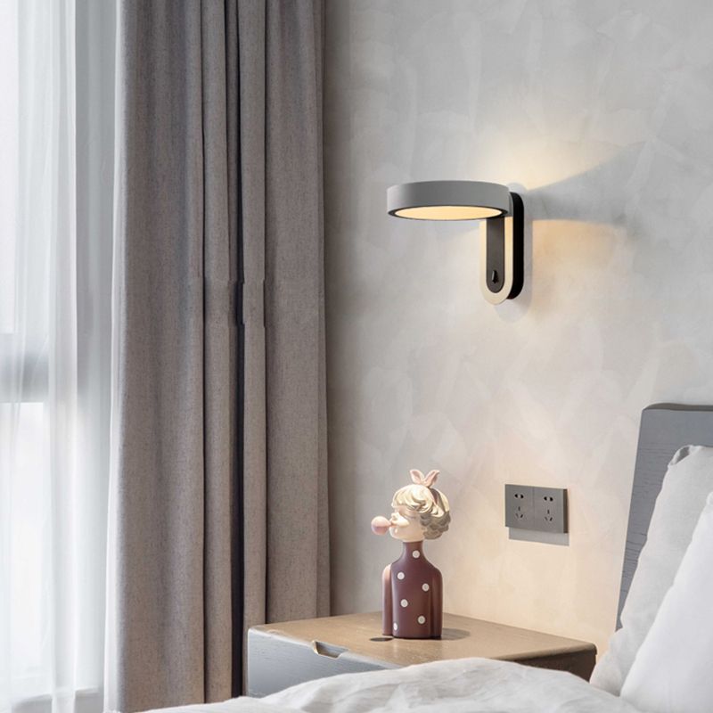 Metal Round Shape Wall Lighting Modern 1-Light Wall Mounted Light Fixture in Gray Finish