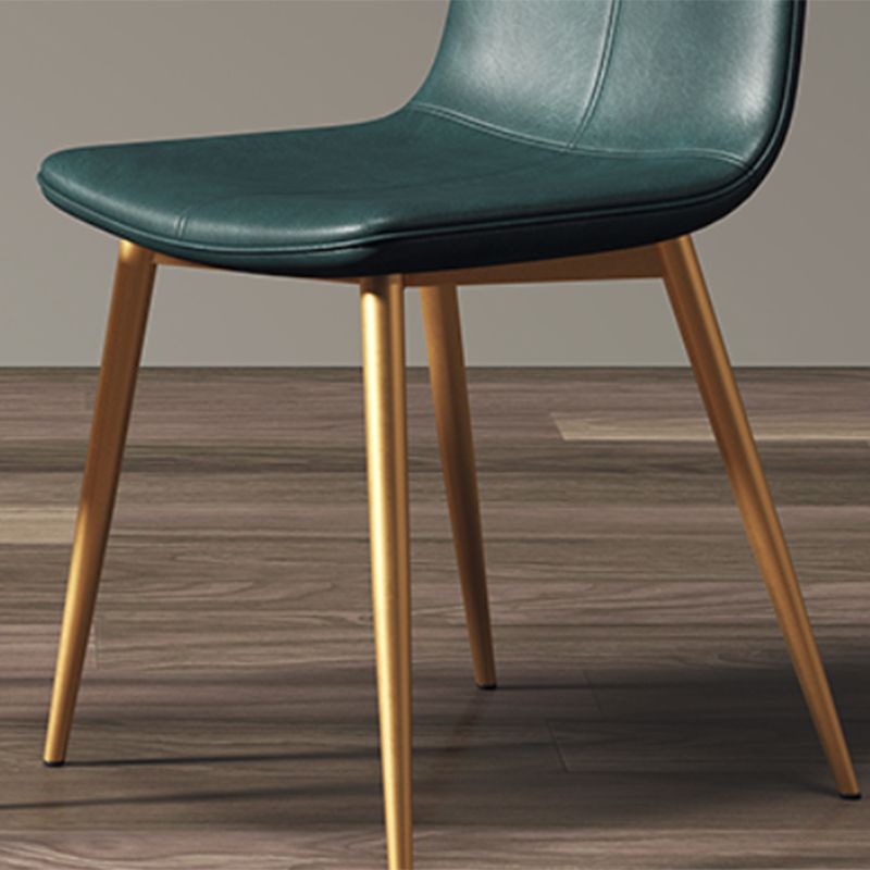 Glam Style Dining Chair Faux Leather Dining Side Chair with Metal Legs