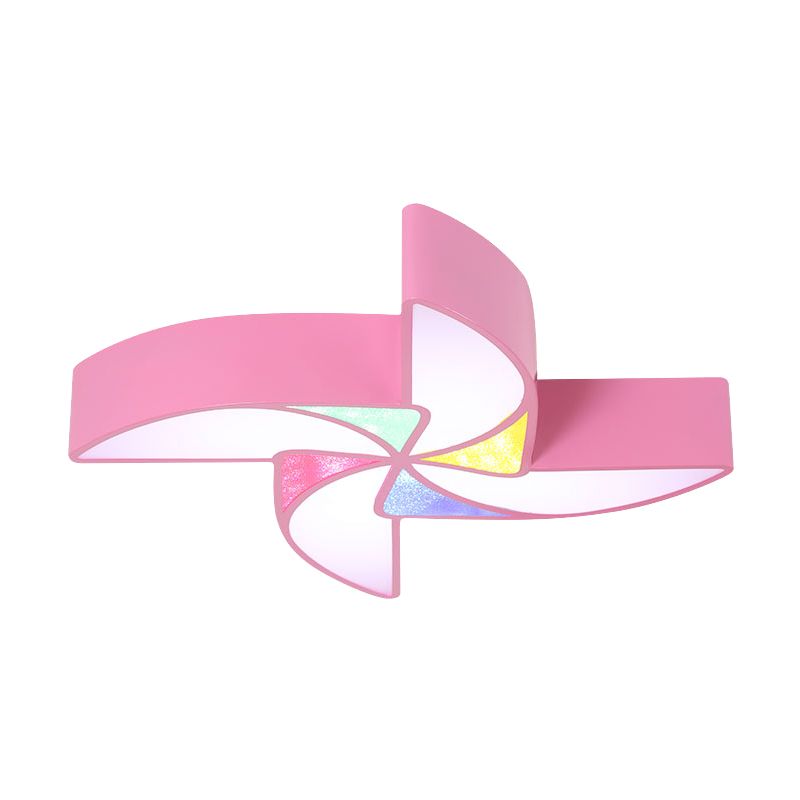 LED Playroom Flush Light Fixture Modernism Blue/Green/Pink Ceiling Flush Mount with Windmill Acrylic Shade