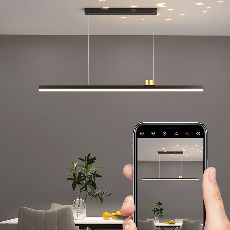 Black Metal Island Lamp Modern Linear Restaurant Pendant Light with Acrylic Shade