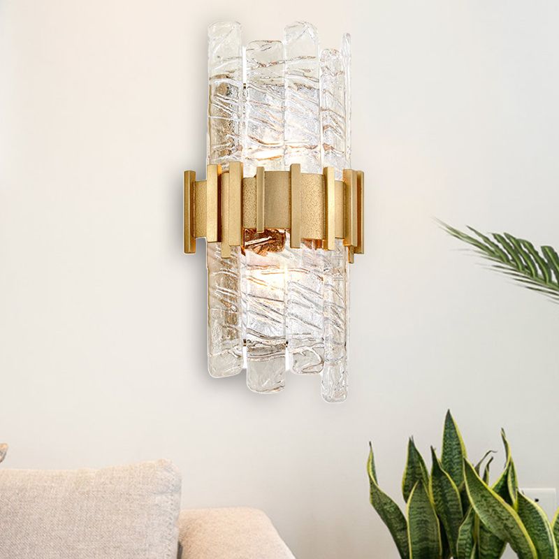 Half-Cylinder Wall Lighting Modernism Textured Glass 1 bulb Gold Sconce Light Fixture