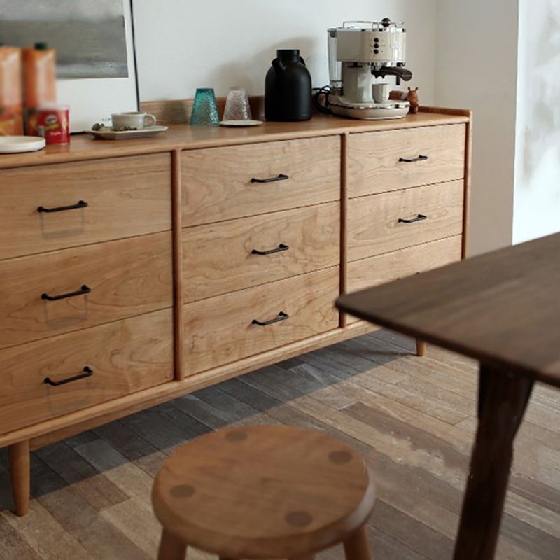 Modern 9-Drawer Sideboard Simple Pine Wood Buffet Table for Dining Room