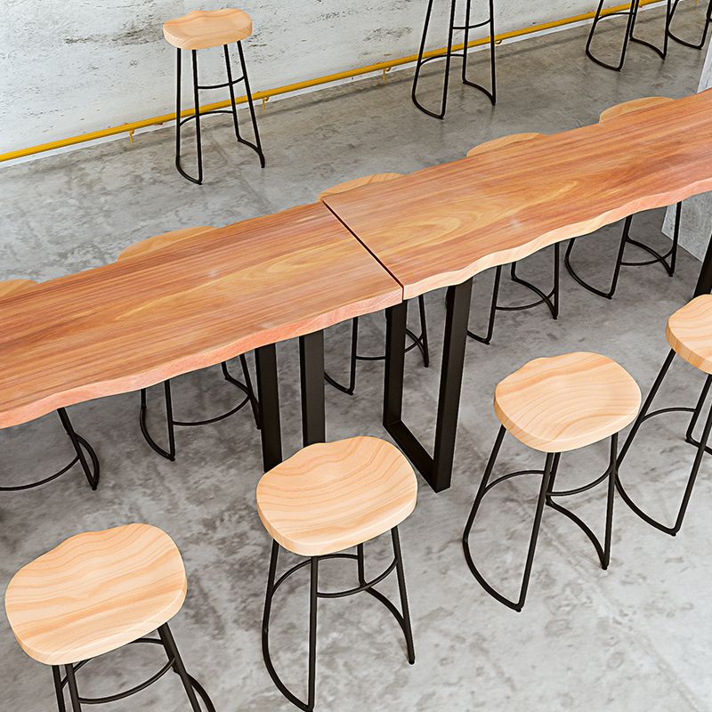 Industrial Natural Bistro Dining Table Rectangle Solid Wood Indoor Bar Dining Table