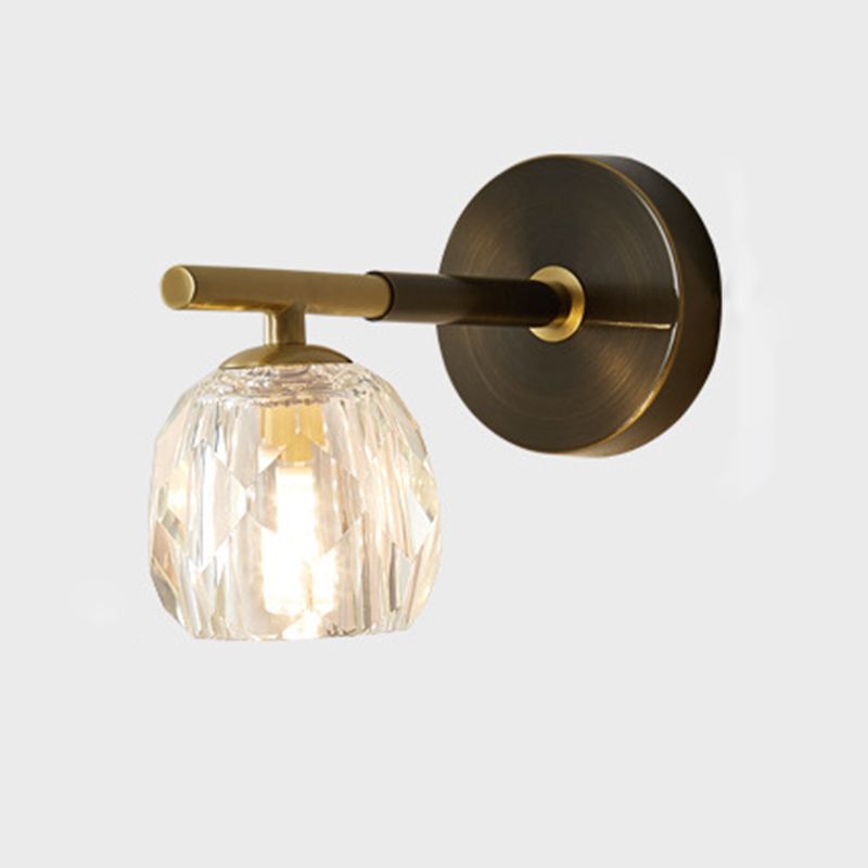 1 / 2 - Light Brass Wall Armed Sconce in Black and Gold Wall Light with Crystal Shade