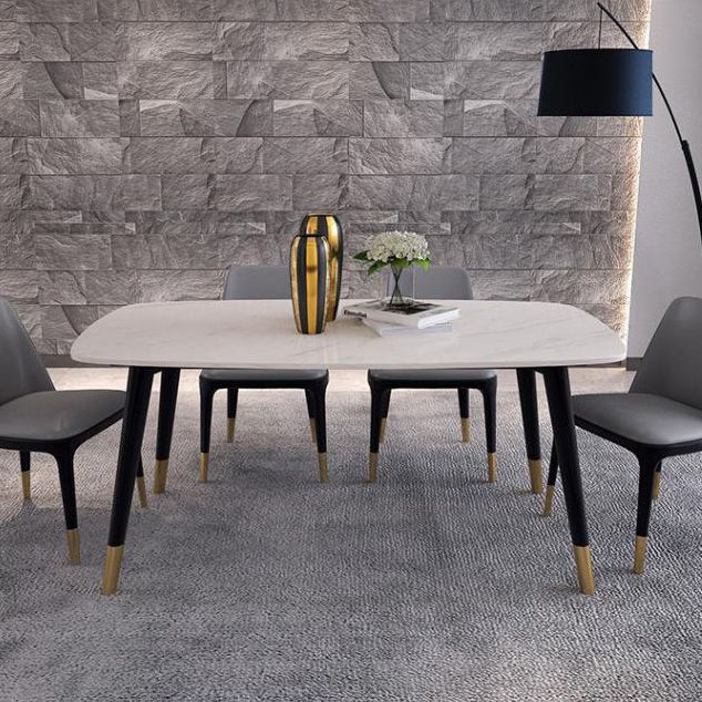 Mesa de comedor rectangular de estilo lujoso, mesa fija blanca con piedra sinterizada
