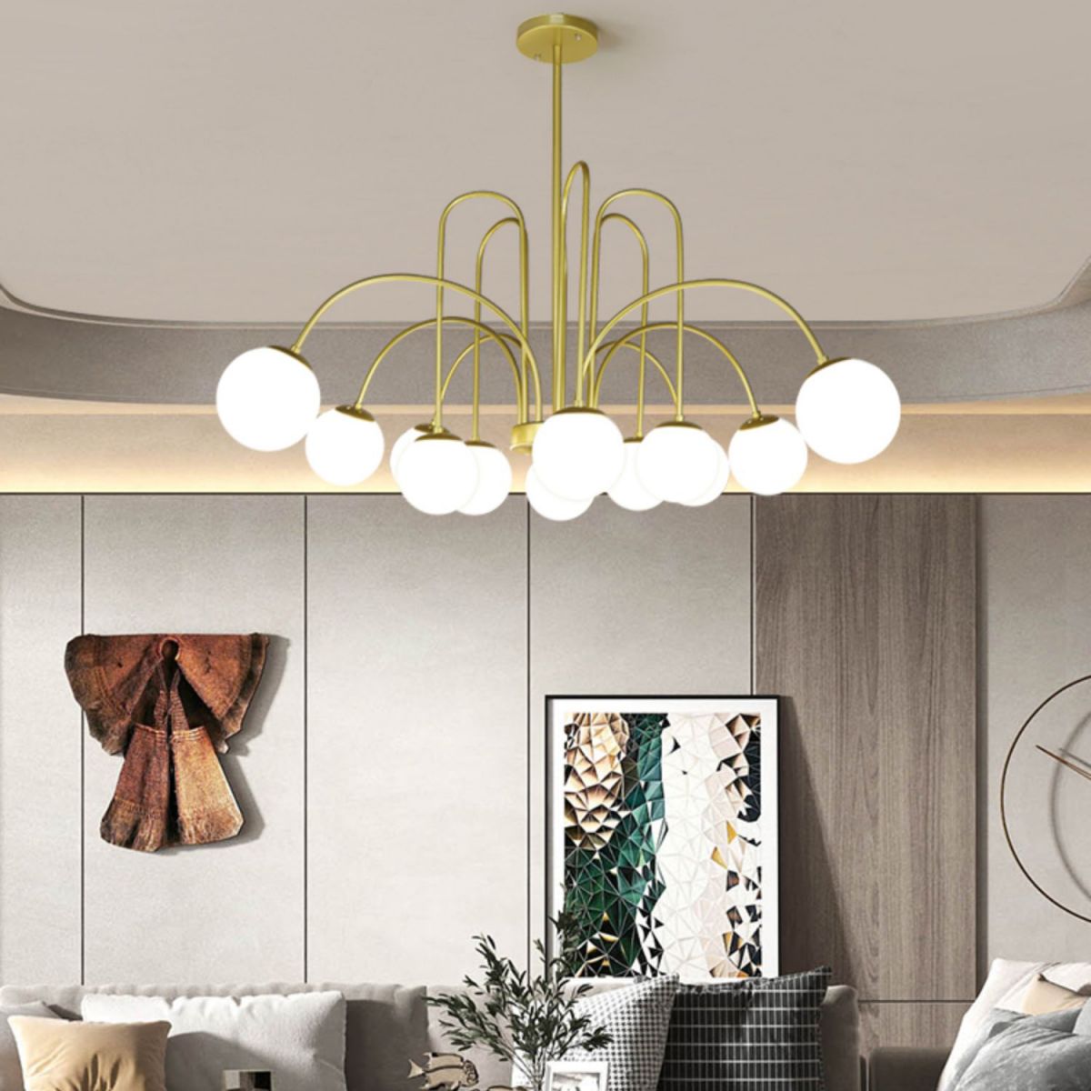 Modern Metal Chandelier Light Globe Multi-Head Pendant Lamps with Glass Shade