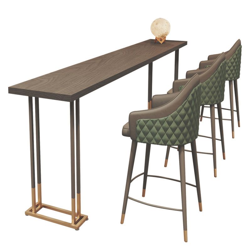 Rectangle Solid Wood Top Bistro Table Glam Pub Table with Metal Base